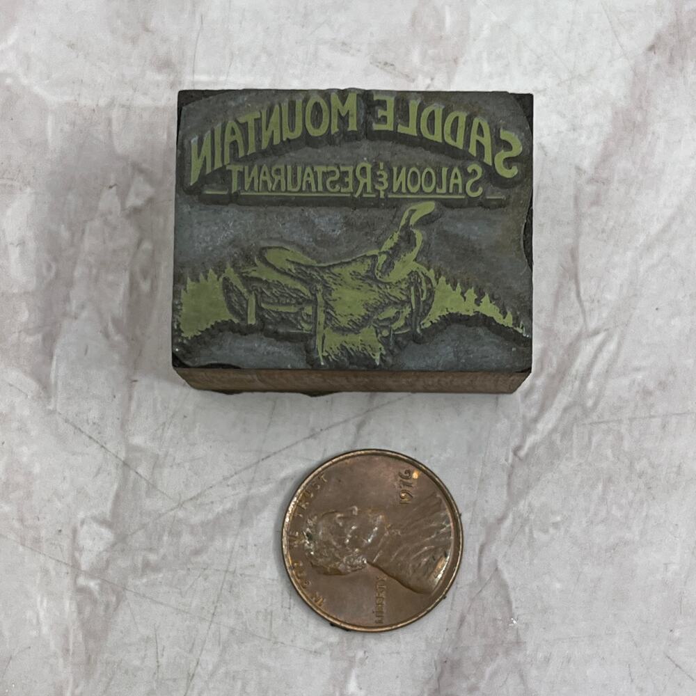 Retro Saddle Mountain Saloon & Restaurant Letterpress Printers Block Plate SF5 - Picture 2 of 2